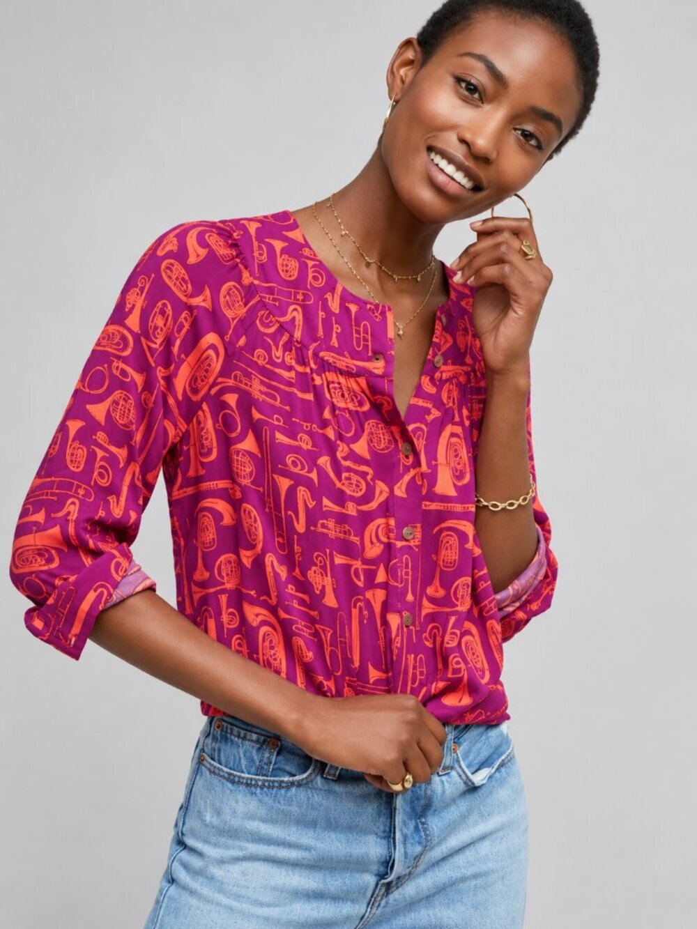 NWT Anthropologie 22 of 52 Conversations Toot Your Horn Blouse Raspberry 0P